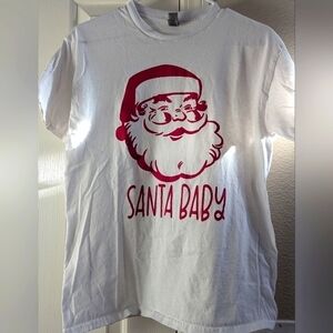 Unisex whote Gildan short sleeve shirt with Santa Baby size Medium handmade.